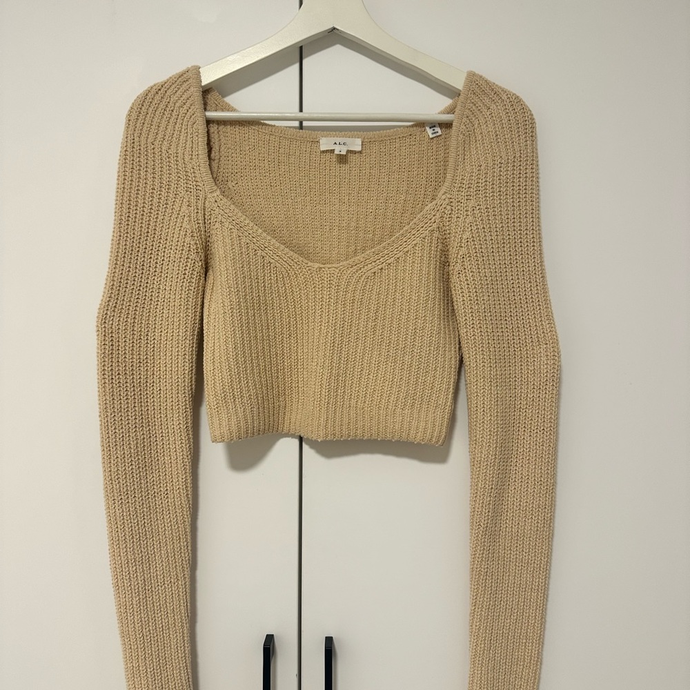 A.L.C. Cropped Knit Sweater in Beige
